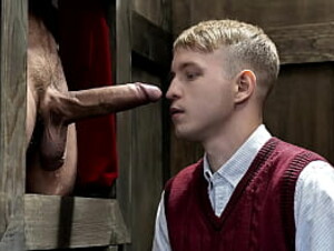 Holy Gloryhole! Twink Noah White sucks Pries Eddie Patrickt&#039_s cock through a confessional booth after confessing that he kissed another guy!