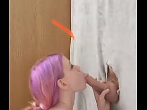 Cute slut shows off her cock sucking skills at the gloryhole