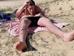 Slutty Girl Sucked Dick at The Public Beach - Got Mouth Fucked and Swallowed Every Drop of His Cum