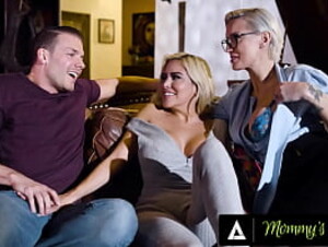 MOMMY&#039_S BOY - Horny Busty Blonde MILFs Kenzie Taylor &amp_ Caitlin Bell Keeps Teasing Their Hung Stepson