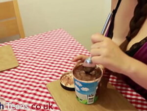 British 18 Year Old Eats Ice Cream With Cum Topping