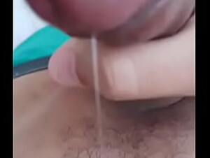 Leaking precum, slowly stroking my uncircumcised cock, closeup. July 18, 2024.