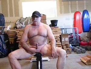 Naked bench press in the open garage.