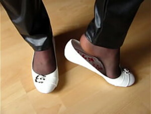 Isabelle-Sandrine and her new white leather ballet flats