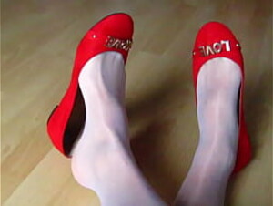 white nylons and red &quot_LOVE&quot_ ballet flats - shoeplay by Isabelle-Sandrine