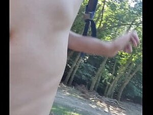 Nude nature hiking wearing just cock cage