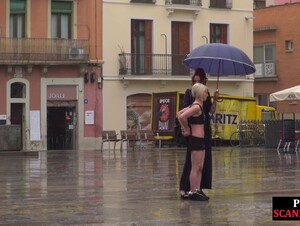 Public slut humiliated on the street by her strict domina